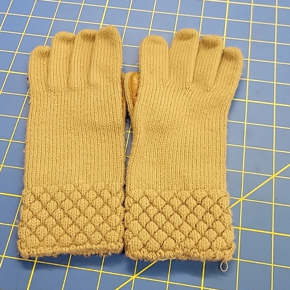 Leather & Knit Gloves Beige & Brown